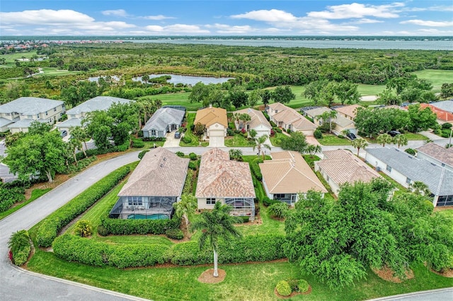 bird's eye view featuring a water view