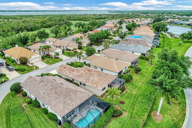 bird's eye view featuring a water view