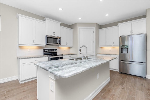 kitchen with white cabinets, appliances with stainless steel finishes, and sink