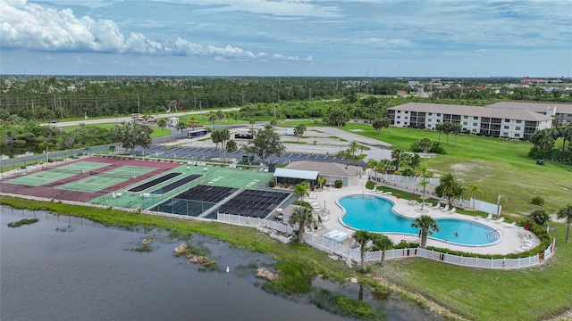 bird's eye view featuring a water view