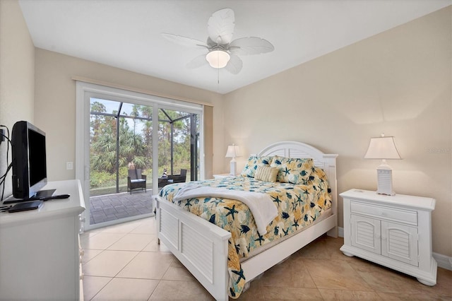 12194 Everglades Ave, Port Charlotte, FL 33981 - bedroom with access to exterior, light tile patterned floors, ceiling fan, and baseboards