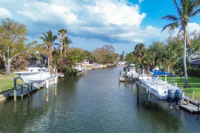 view of dock with a water view