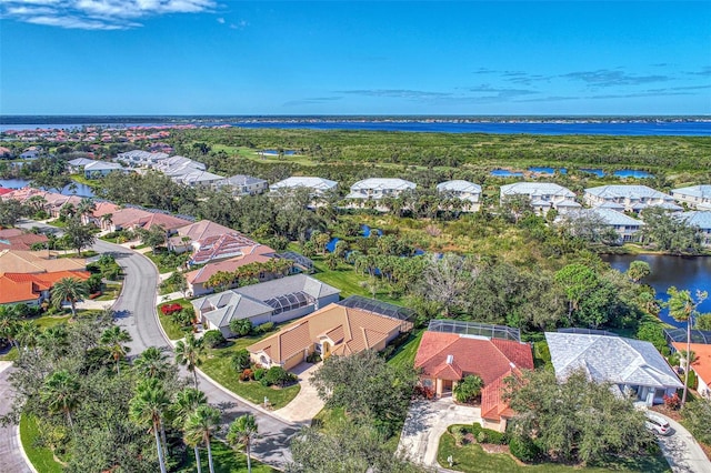 aerial view with a water view