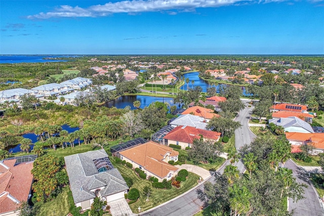 aerial view with a water view