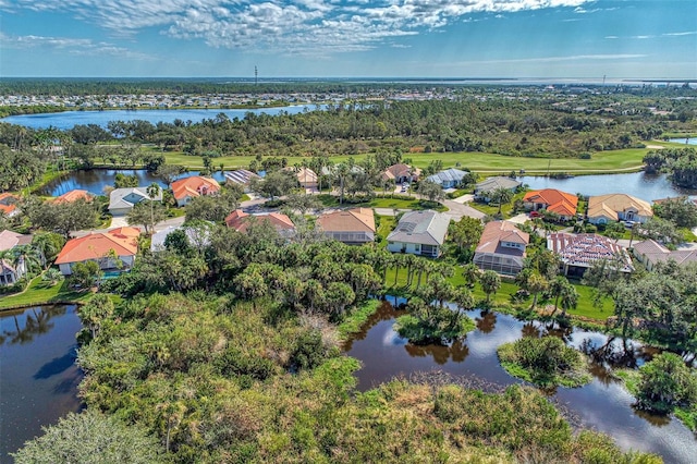 aerial view featuring a water view