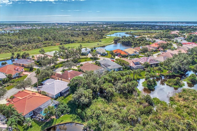 bird's eye view featuring a water view