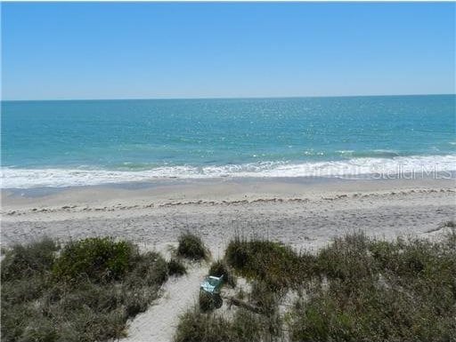 view of water feature with a view of the beach