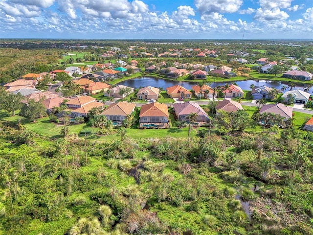 aerial view with a water view