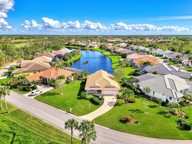 bird's eye view featuring a water view