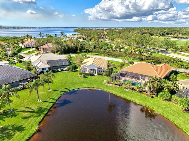 aerial view with a water view