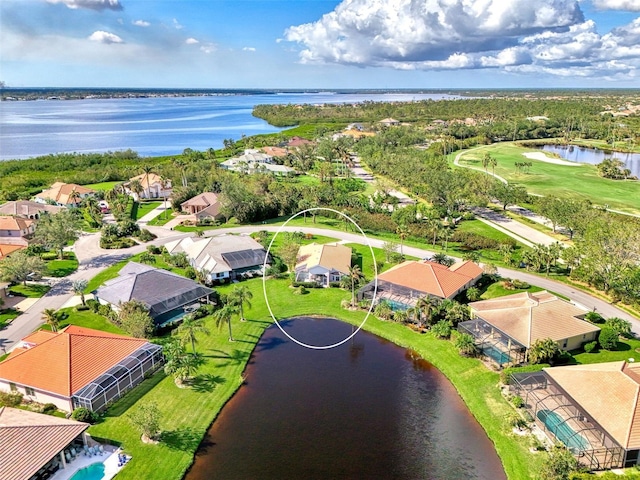 aerial view with a water view