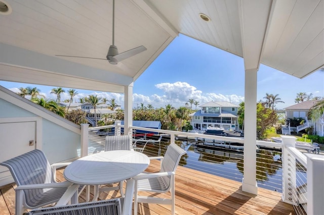 wooden terrace with ceiling fan