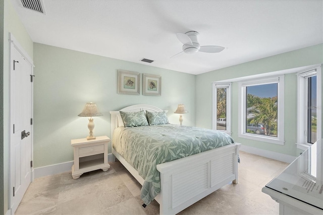 bedroom featuring ceiling fan