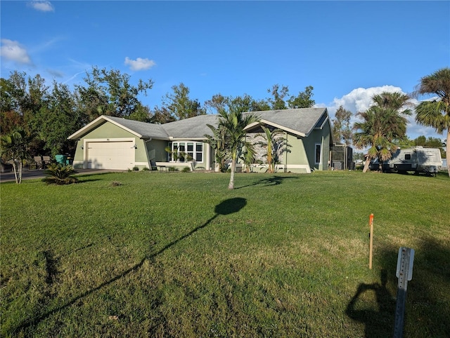 705 Chevy Chase St NW, Port Charlotte, FL 33948 - view of front of house featuring an attached garage, a front yard, and stucco siding