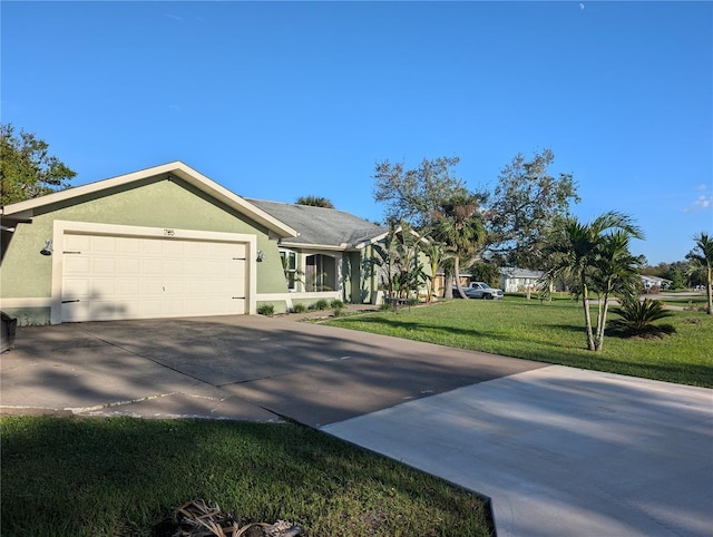 705 Chevy Chase St NW, Port Charlotte, FL 33948 - ranch-style home featuring concrete driveway, stucco siding, a garage, and a front lawn