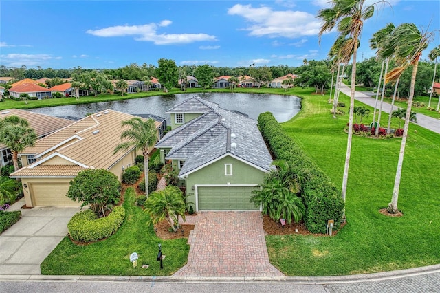 aerial view with a water view