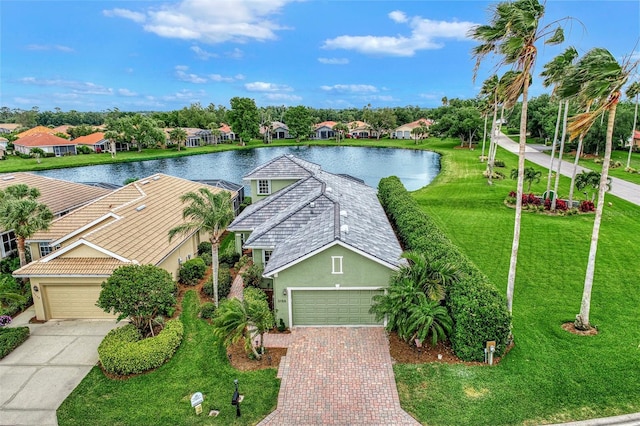 aerial view featuring a water view