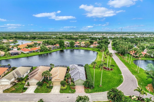 aerial view with a water view