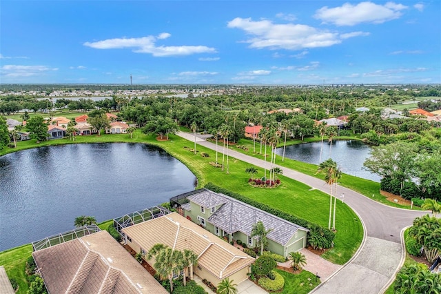 bird's eye view featuring a water view