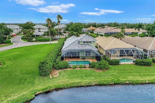 aerial view with a water view