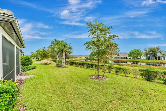 view of yard featuring a water view