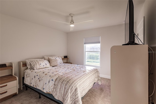 bedroom featuring carpet flooring and ceiling fan