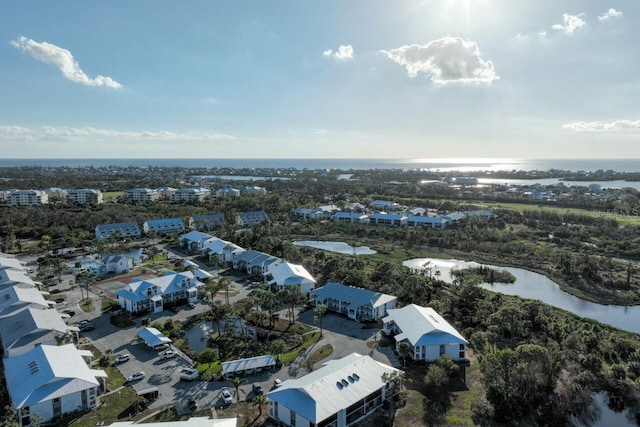 aerial view with a water view