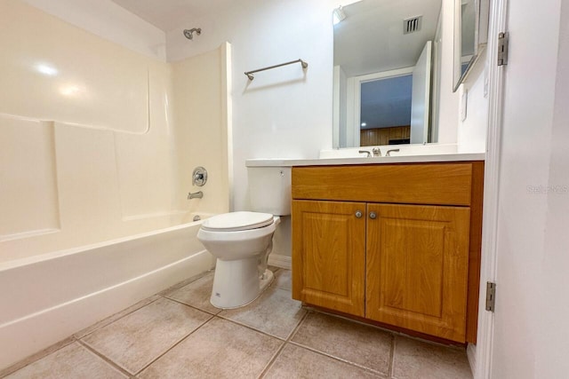 full bathroom with toilet, tile patterned floors, vanity, and bathing tub / shower combination