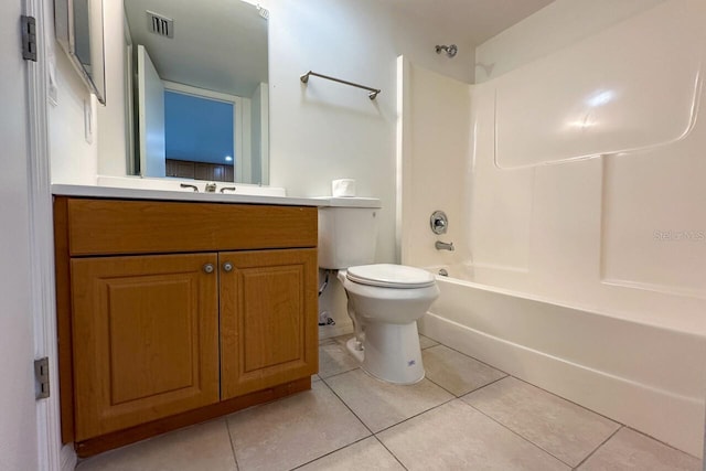 full bathroom with tile patterned flooring, vanity, toilet, and shower / tub combination