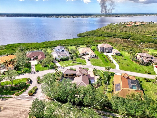 aerial view featuring a water view