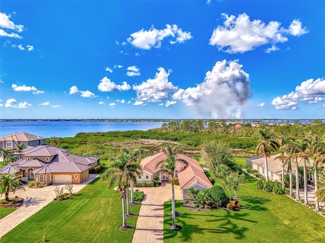 aerial view with a water view