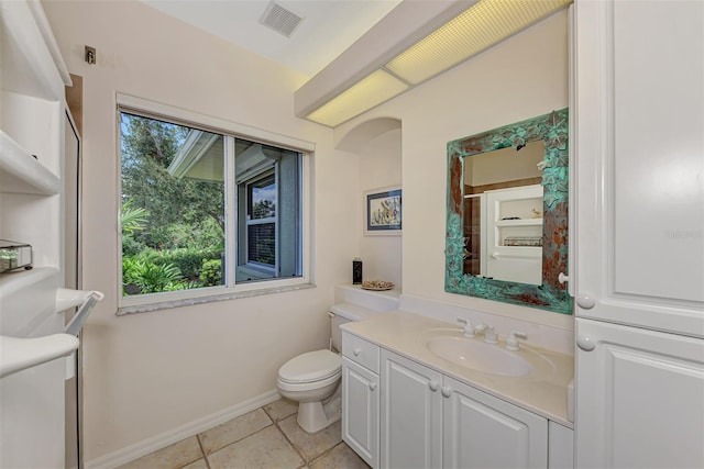 bathroom featuring tile patterned floors, vanity, and toilet