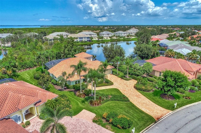 aerial view with a water view