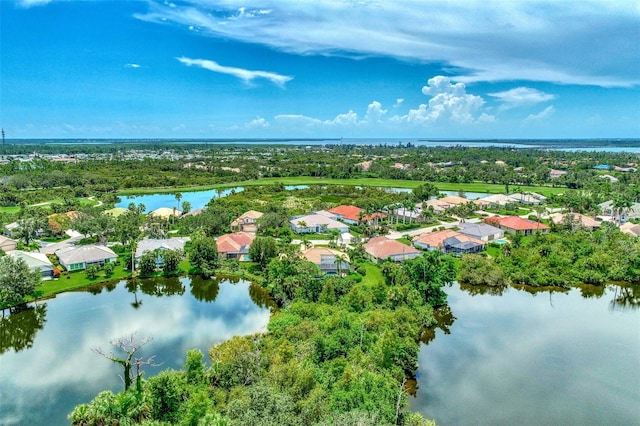 aerial view featuring a water view