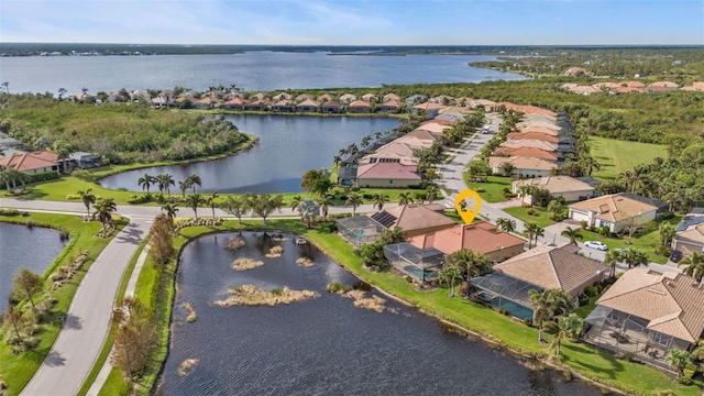 bird's eye view featuring a water view