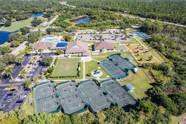 aerial view featuring a water view