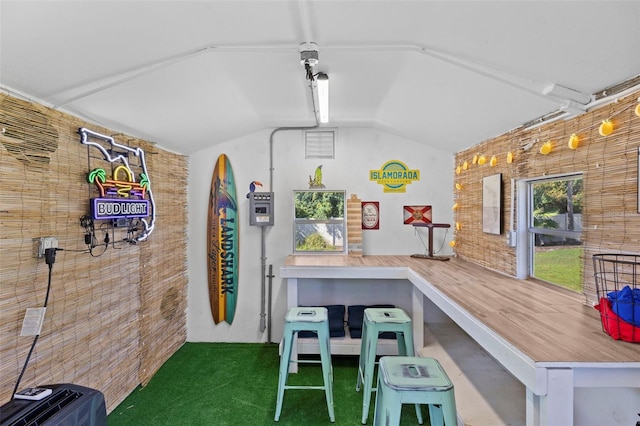 kitchen featuring vaulted ceiling