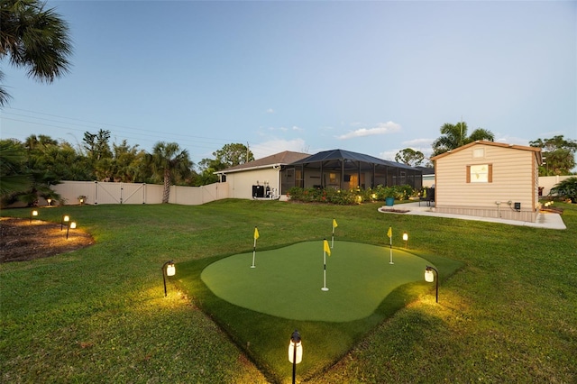 view of yard with a lanai