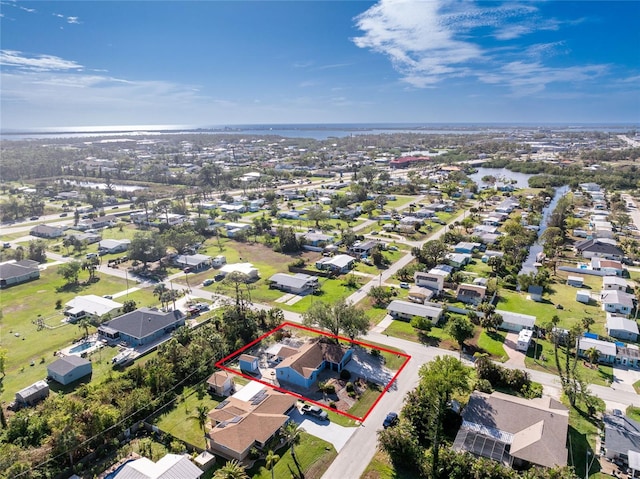 bird's eye view featuring a water view
