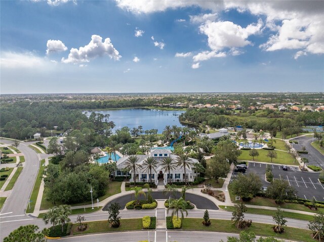 aerial view with a water view