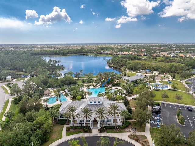 aerial view with a water view