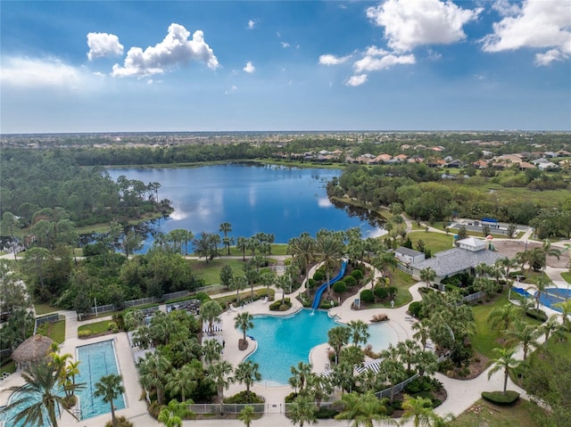 aerial view with a water view