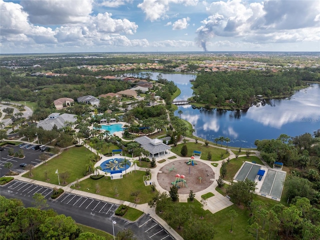 aerial view with a water view