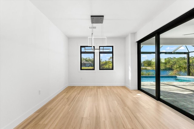 spare room featuring light wood-type flooring and plenty of natural light