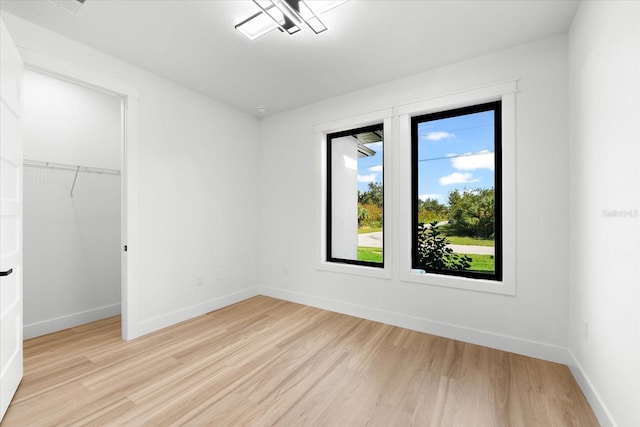 unfurnished bedroom featuring light hardwood / wood-style floors and a closet