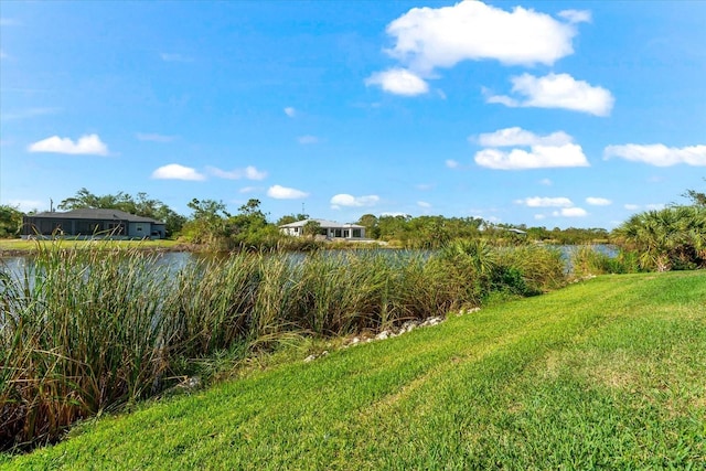 view of yard with a water view