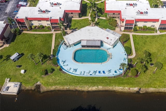 aerial view with a water view