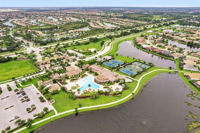 aerial view with a water view