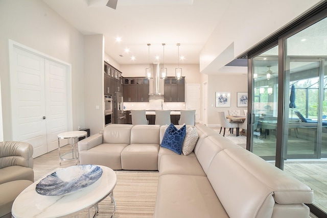 living room with sink