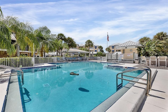 view of swimming pool featuring a patio